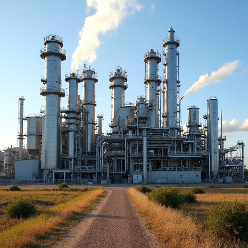 Refinería procesando petróleo en Argentina